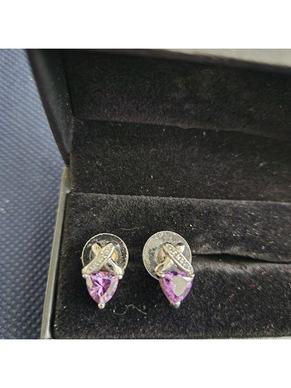 Trillian Genuine Amethyst with Diamonds Post Earrings - Picture 4 of 5